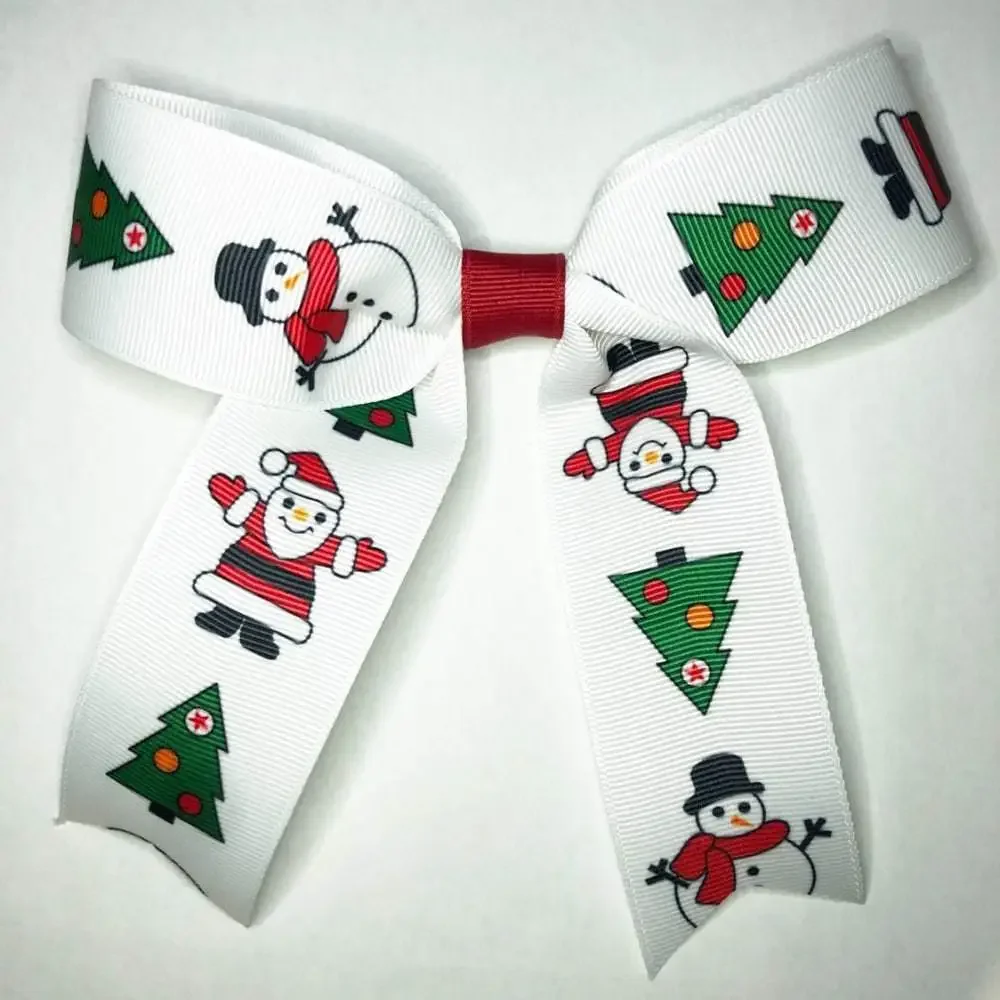 Girls White Santa Christmas Medium Hair Bow